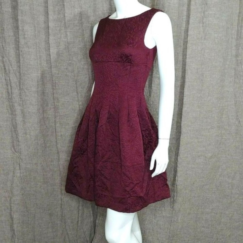 H&M Burgundy Textured Fit-and-Flare  Dress
